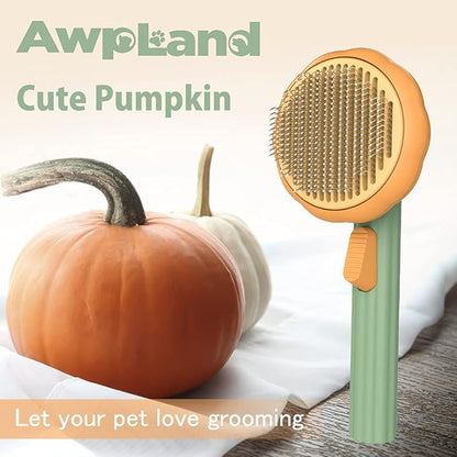 Pumpkin Cat Brush, Gentle Self Cleaning Pet Brush with Release Button for Cats and Dogs, Easy to Remove Loose Hair Daily Grooming Tool During Shedding Season