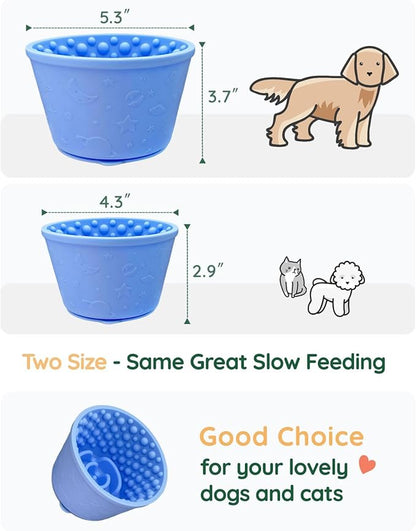 2-in-1 Licking Toy & Silicone Slow Feeder Bowls with Suction Cup - Non-Slip Mat for Bored Small Breed Dogs, Anxiety Relief, Anti-Choking (4.3" x 2.9", Light Blue)