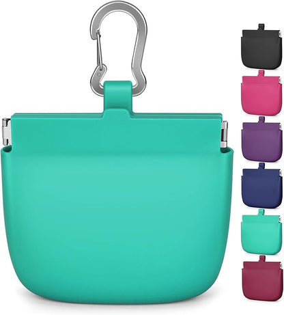 RBibei【One-Hand Access Silicone Dog Treat Pouch, Small Pocket Sized Training Pouch with Pull Tab & Auto Closing Lid for Easy Pet Training & Walking (Turquoise)