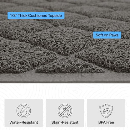 GORILLA GRIP Cat Litter Box Mat, 47x35, Cushioned Coil Mesh Litter Trapping Mats, Scatter Control Supplies for Less Mess, Phthalate Free, Ultra Deep Catch Grooves, Rinse or Vacuum to Clean, Dark Gray
