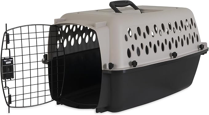 Pet Portable Kennel for Dogs, Hard-Sided Travel Carrier with Metal Door, Durable Crate for Small Pets 5-15 lbs, Black & Grey, 23" L x 15.2" W x 11.8" H
