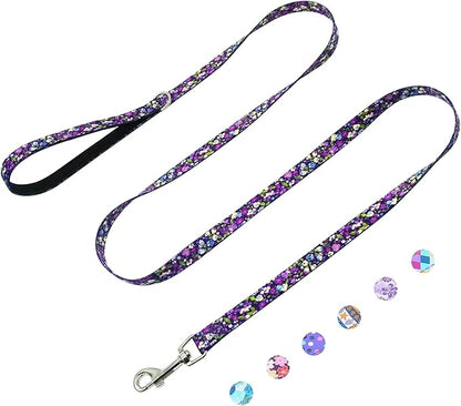 Dog Leash for Small Dogs, 5ft Dog Lead with Padded Handle, Soft Nylon Dog Leash for Walking, Purple Floral