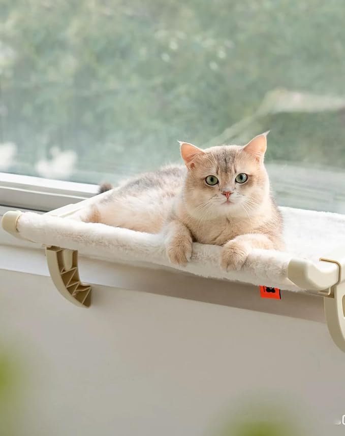 Cat Bedside Hammock – Premium Cat Bed & Window Perch Holds up to 50lbs, One-Step Sliding Clamping Slot Adjustment Cats Hammock
