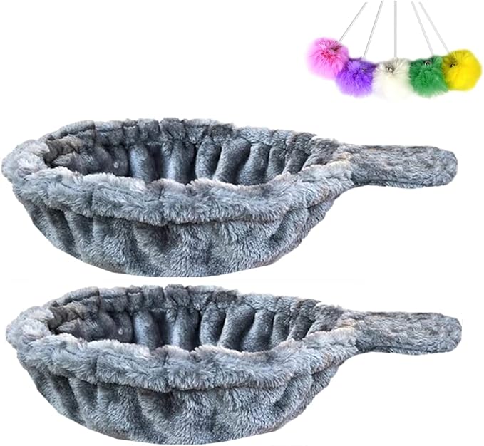 SHENGOCASE 2-Pack 13" Grey Cat Tree Tower Replacement Basket Lounger Hammock Bed, 5pcs Hanging Pom-pom Toys with Elastic Strings, Cat Tree Accessories Hammock Attachment
