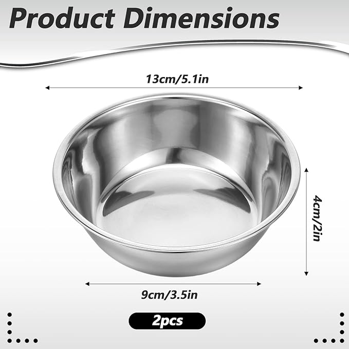 2 Pack Metal Cat and Dog Small Bowls, Stainless Steel Dog Bowls, Dogs Water and Food Bowl Set, Pet Dishes for Small Dogs and Cats
