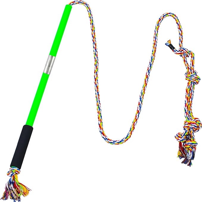 Interactive Flirt Pole Toy for Dogs Chase and Tug of War,Durable Teaser Wand with Pet Fleece Rope Tether Lure Toy to Outdoor Exercise & Training for Small Medium Large Dogs (Blue White)