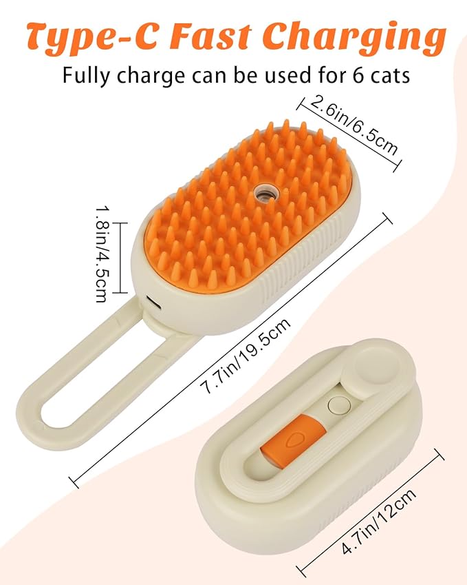 4 in 1 Cat Steam Brush for Shedding, Portable Anti-Static Grooming Comb for Cats & Dogs, Steam Misting Water Brush, Self-Cleaning Pet Hair Remover, Indoor Cat Spray Brushes for Cats & Dogs