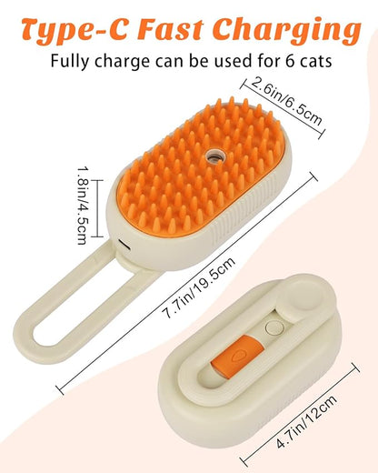 4 in 1 Cat Steam Brush for Shedding, Portable Anti-Static Grooming Comb for Cats & Dogs, Steam Misting Water Brush, Self-Cleaning Pet Hair Remover, Indoor Cat Spray Brushes for Cats & Dogs