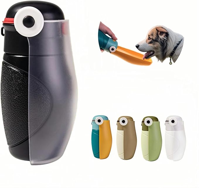 Dog Water Bottle Portable Leak Proof Water Dispenser for Pet Puppy Travel Foldable Water Bottle Cats Walking Hiking Travel Food Grade Plastic-Black 9 oz