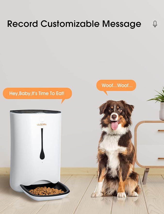 WOPET Automatic Pet Feeder Food Dispenser for Cats and Dogs–Features: Distribution Alarms,Portion Control,Voice Recorder, & Programmable Timer for up to 4 Meals per Day