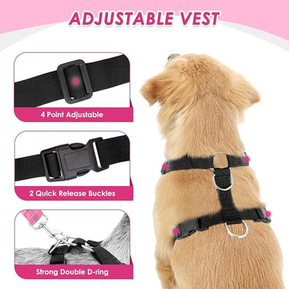 Lukovee Dog Seat Belt for Car, Adjustable Dog Car Harness for Large Medium Small Dogs, Soft Padded & Breathable Mesh Dog Seatbelt with Car Strap and Carabiner (A-Pink,L)