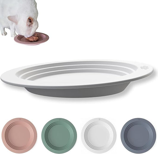 EcoLeo Whisker Friendly Cat Food Dish, Platinum Silicone, LFGB Certified Non-Toxic, CKD, Anti Whisker Fatigue, Low Profile, Shallow, Non Slip, Cat Dog Kitten Feeding Dish_White