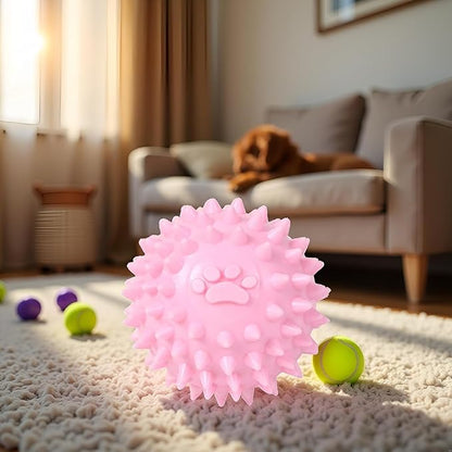 Pink Spiky Ball No Squeak Chew Toy for Aggressive Dogs - Long Lasting, Small, Heavy Chewers, Balls