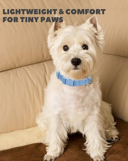 Dynmeow Soft and Breathable Cotton Dog Collar, Durable Adjustable Boy Pet Collar with Quick-Release Buckle, Lightweight for Sensitive Skin for Small and Medium Dogs, Light-Blue, S