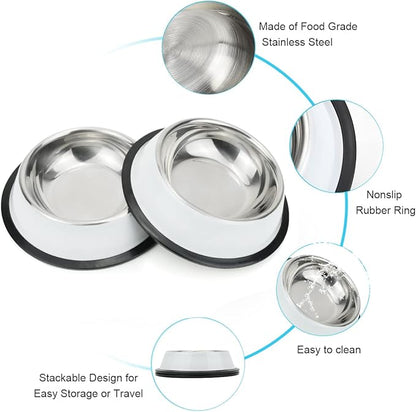 Stainless Steel Dog Bowls, Food and Water Non Slip Anti Skid Stackable Pet Puppy Dishes for Small, Medium and Large Dogs (2 Pack)