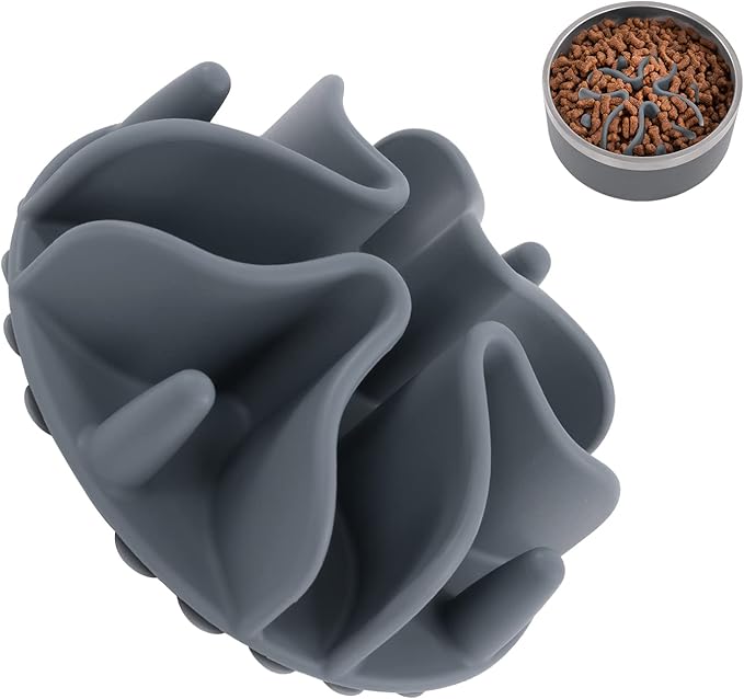 Jaoul Slow Feeder Dog Bowls Insert, Puzzle Slow Feeder Insert with 51 Octopus Suction Cups for Medium Large Size Dog Food Bowl Over 6.5" Wide (Grey)