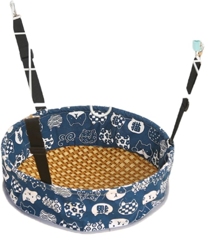 Cat Hammock Cat Hanging Bed for Cage, Adjustable Straps, for Kennel Chair with Metal Frame, for All Seasons (Blue, S)