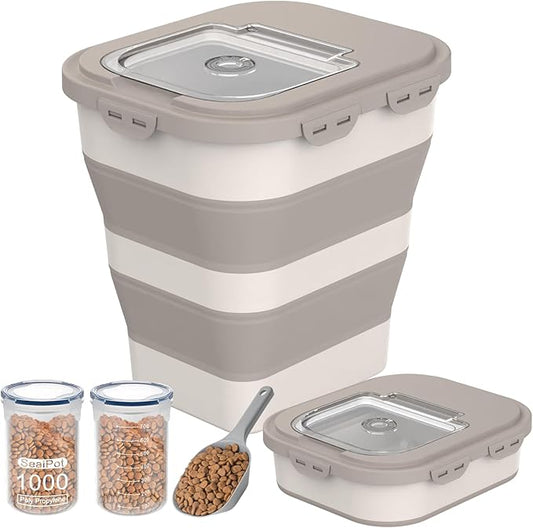 35-40 Lbs Airtight Dog Food Storage Container, Collapsible Dog Food Container with Lid, Wheels, Date Track, Large Pet food storage Container for Rice,Flour,Sugar,Dog Food Scoop,2PCS Containers
