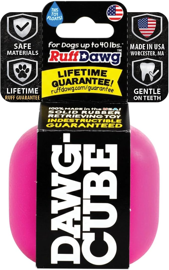 Ruff Dawg Cube Medium 2.5 Indestructible Dog Toy – Heavy-Duty Rubber Fetch & Chew Toy for Aggressive Chewers – Erratic Bounce, Floats, BPA & Latex Free – Made in USA