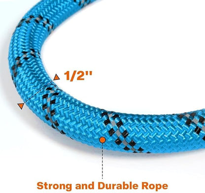 Taglory Rope Dog Leash 4 FT with Comfortable Padded Handle, Highly Reflective Threads Leash and Anti-Tangle Clip for Walking Medium Large Dogs, 1/2 inch, Blue