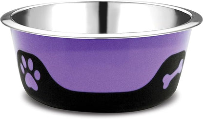 Thermocool Insulated Stainless Steel Pet Bowl - 64 Oz (XL) Non-Slip Feeding Dish Reduces Sliding & Spills, Keeps Water Cold & Food Warm, Dishwasher Safe (Purple)