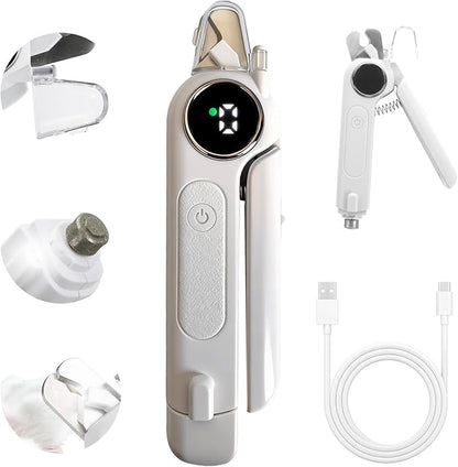 2-in-1 Dog Cat Nail Grinder & Clipper with LED Light, Pet Nail Clippers for Large Medium Puppy Dogs Ultra Quiet, Dog Cat Nail Trimmers with Splash Guard, Electric Dog Cat Claw Care File (White)