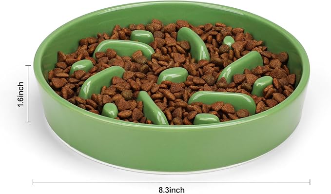 Ceramic Slow Feeder Dog Bowl, 8.3 inch Dog Food Bowls for Small, Medium, and Large Breed, Anti-Slip Puzzle Food Dish to Slow Down Eating (Green, 8.3 in)