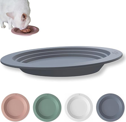 EcoLeo Whisker Friendly Cat Food Dish, Platinum Silicone, CKD, LFGB Certified Non-Toxic, Anti Whisker Fatigue, Low Profile, Shallow, Non Slip, Cat Dog Kitten Feeding Dish_Grey
