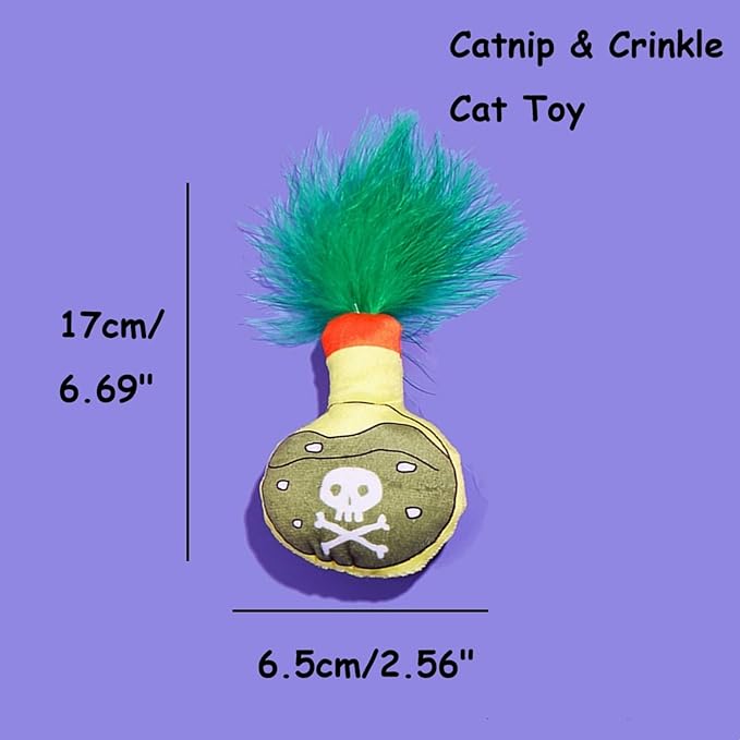 Catnip Toys for Indoor Cats – 3-Pack Halloween Plush Cat Interactive Toys with Mummy, Feather Eyeball, and Potion Bottle Designs