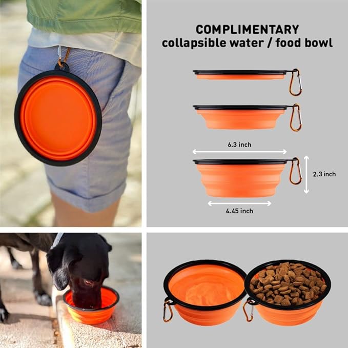 Dog Lick Mat that Keeps Dogs Calm & Busy – Silicone Enrichment Feeding Mat with Strong Suction Cups + Collapsible Travel Bowl – Slow Feeder for Bath, Grooming & Training