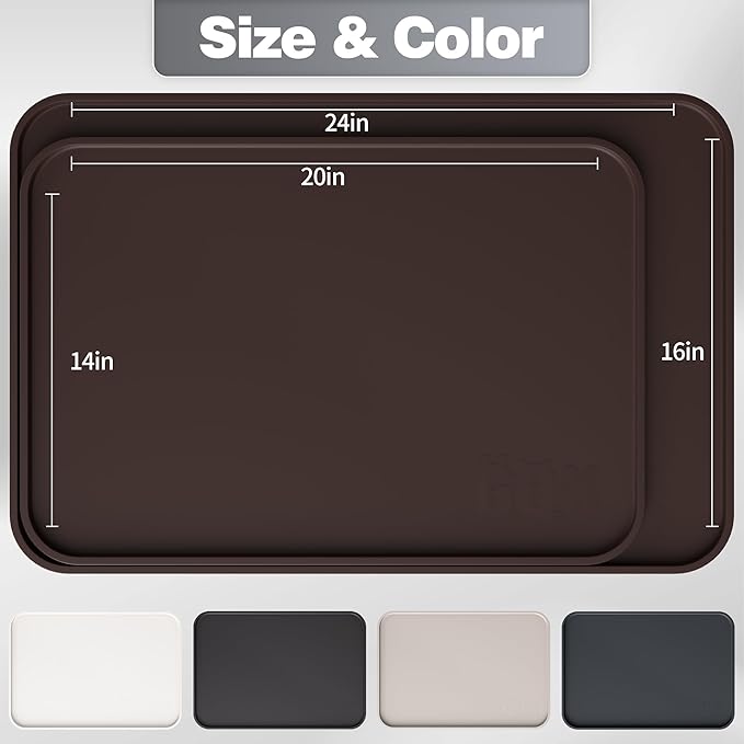 Silicone Dog Food Mat, Waterproof Anti-Slip Pet Feeding Mat with Warped Resistant Raised Edge,Spill-Proof Lip Floor Protection,Dishwasher-Safe Pet Placemat for Dogs & Cats(M 20" x 14" Brown)