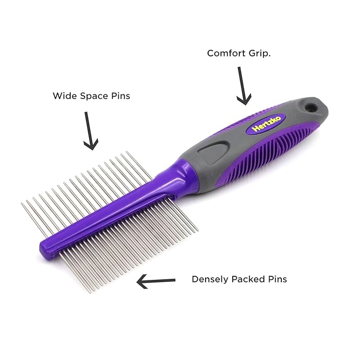 Pet Combs by Hertzko – Small & Large Comb - Double-sided - Both Small & Large Areas - Removes Tangles, Knots, Loose Fur and Dirt - Ideal for Everyday Use for Dogs and Cats with Short or Long Hair