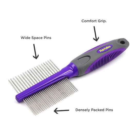 Pet Combs by Hertzko – Small & Large Comb - Double-sided - Both Small & Large Areas - Removes Tangles, Knots, Loose Fur and Dirt - Ideal for Everyday Use for Dogs and Cats with Short or Long Hair