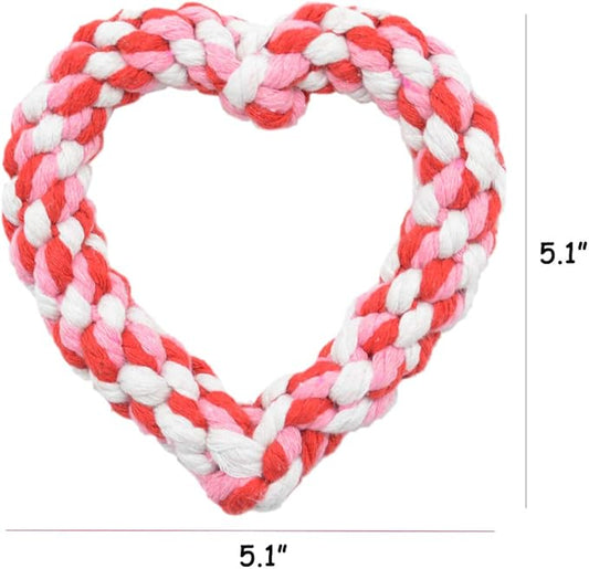 3PCS Valentine's Day Dog Rope Toys Heart Shaped Durable Chew Toy for Small to Medium Dogs
