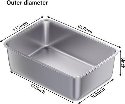 Stainless Steel Litter Box,19.7"x13.7"x6" Large Metal Litter Box for Kitty/Cat, Easy to Clean, Non Stick Litterbox No Smell for Adult Cats