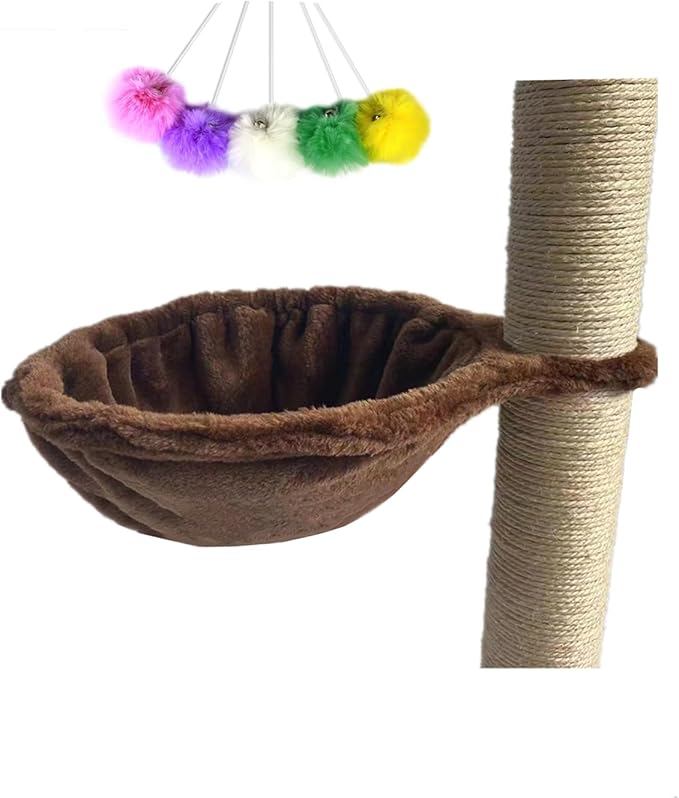 SHENGOCASE 14.6" Brown Nest Basket Lounger Hammock Bed Replacement for Cat Tree Tower, 5-Pack Hanging Toys, Cat Tree Accessories Hammock Attachment (Large 1pc, Brown)