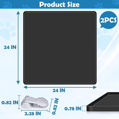 Dog Pee Pad Holder, 2 Pack Dog Potty Tray Silicone Puppy Pad Holder Tray Fits for 24" x 24" Training Pads, Puppy Potty Tray with 8 Clamps No Spill Raised Lip High Edge for Floor Protection (Black)