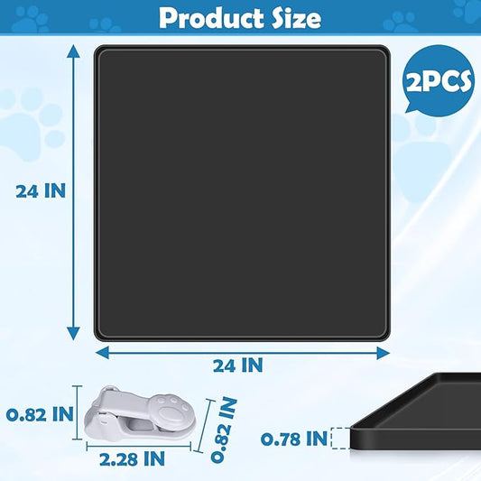 Dog Pee Pad Holder, 2 Pack Dog Potty Tray Silicone Puppy Pad Holder Tray Fits for 24" x 24" Training Pads, Puppy Potty Tray with 8 Clamps No Spill Raised Lip High Edge for Floor Protection (Black)