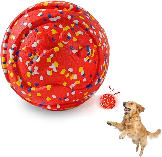 Durable ETPU Dog Toy Ball, 5 Inch Big Dog Balls for Aggressive Chewers - Hollow Design and Textured Gullies/Non-Toxic Bite/Built-in Low-Noise Bell, Dog Chew Toy for Medium/Large Dogs