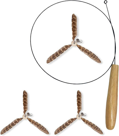 SunGrow Brown Feather Wand, Interactive Indoor Cat Toy with 1 Fishing Pole (34”) and 3 Feather Teasers (7”), Flexible Rod, Feline Fitness and Entertainment, 1 Set Per Pack  