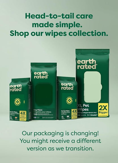 Earth Rated Pet Wipes for Dogs and Cats, Hypoallergenic, 3-in-1 Cleaning, Deodorizing and Hydrating, for Grooming Paws, Body and Butt, New White Tea and Basil Scent, 100 Count