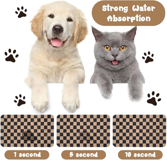 Dog Food Mats for Floors Waterproof, Pet Water Bowl Mats Pet Feeding Absorbent Placemats Plaid 12 * 20 inch