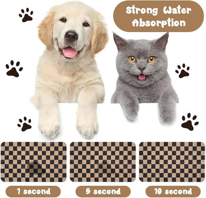 Dog Food Mats for Floors Waterproof, Pet Water Bowl Mats Pet Feeding Absorbent Placemats Plaid 24 * 32 inch