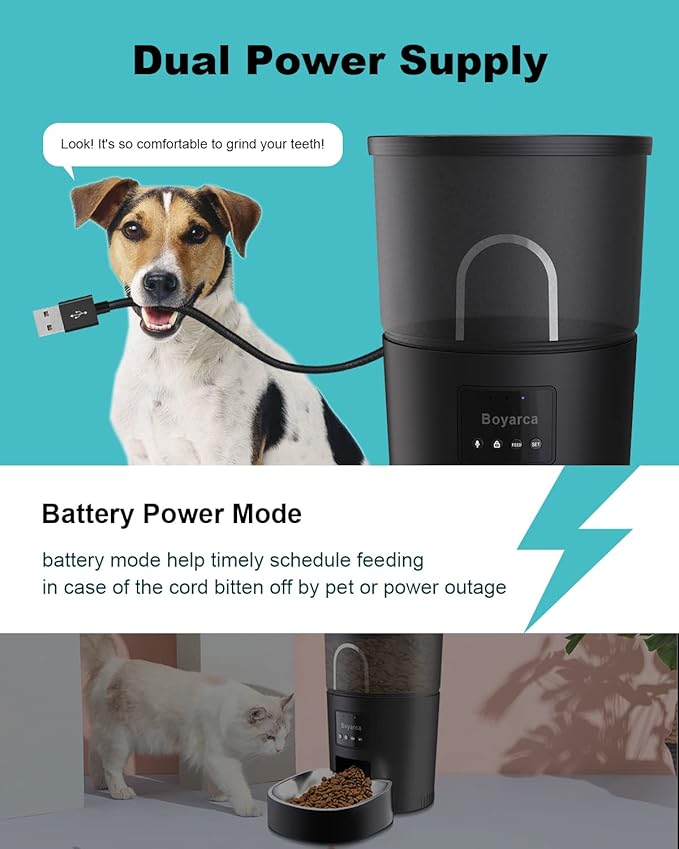 Boyarca Automatic Cat Feeders with App,WiFi Tuya Smart Automatic Pet Feeder with Timer Auto Dry Food Dispenser for Cats and Small Dogs,1-10 Meals/Day,1-12 Portions/Meal,3L