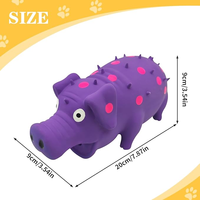 Andiker Dog Squeaky Toy, Dots Latex Dog Chew Toys with a Oinks Sound Squeaker Grunting Pig Dog Toy Durable Self Play 8" Dogs Squeeze Toy for Dental Biting Chasing to Kill Boring Time (Purple)