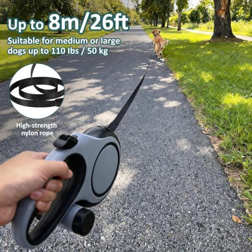 26ft/8m Retractable Dog Leash,Heavy Duty Leash for Large Dogs Up to 110Ibs - Image 2