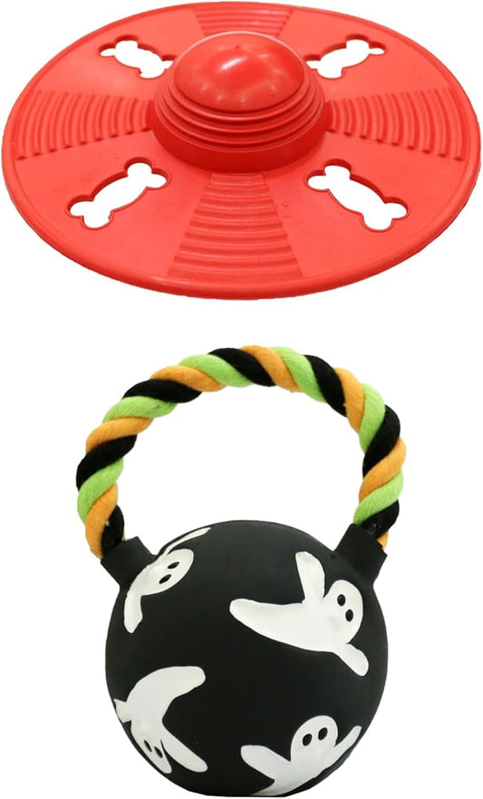 Deeow Alieen Dog Frisbee for Fetch and Black Jack-o-Lantern Pet Toys, Teething Clean Outdoor Flying Disc and Halloween Pumpkin Pet Toy, Interactive Squeaky Dogs Toy for Water, Park, Beach Fun