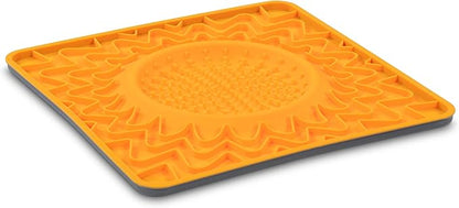 Messy Mutts Framed Silicone Therapeutic Licking Bowl Mat | 9.5" x 9.5" | Slow Feeder Mat for Boredom & Anxiety | Lick Pad for Dogs & Cats | Orange