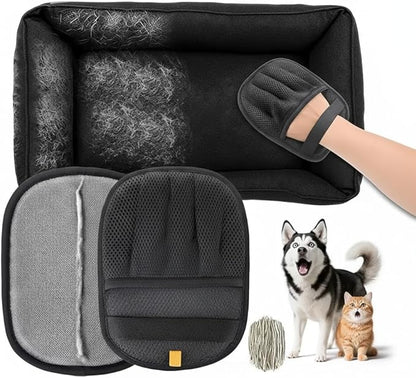 Pet Hair Removal Glove 2 Pack - Electrostatic Cat Hair Remover for Couch Furniture | Dog Hair Remover Magic Brush Reusable | Pet Hair Remover for Clothes Laundry Carpet Car Seat [with Grooming Brush]