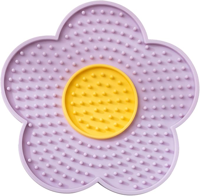renvena Cat Lick Pad Slow Feeder Flower Shape Silicone Mat with Suction Cups for Kittens Small Dogs Easy Clean Purple One Size